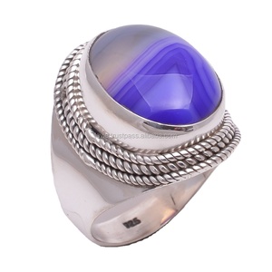 อัญมณี925 bostwana อาเกตสีฟ้าธรรมชาติแหวนเงินสเตอร์ลิงเครื่องประดับงานแต่งงานแบบคลาสสิกผู้ผลิตขายส่ง - Product Image 1