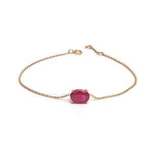 Natural Tumbled <b>Red</b> Ruby Station <b>Bracelet</b> in Solid 18K Yellow Gold – Organic Nugget Bezel Set Gemstone Chain July Birthstone - Product Image 1