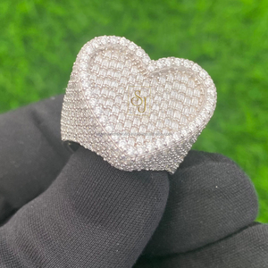 Luxury Hip Hop Customizable 925 Sterling <b>Silver</b> Baguette Cut Moissanite Pave Setting Romantic Heart Wedding Bands for <b>Men</b> Gift - Product Image 6