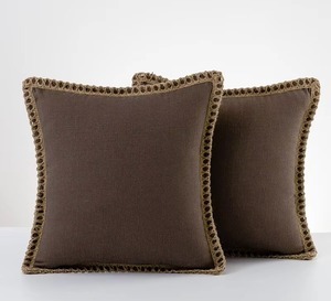 Funda de Cojín Cuadrada Azul Clásica con Ribete Trenzado, Cierre de Sobre de Algodón Hecho a Mano, Decoración para el Hogar - Product Image 5