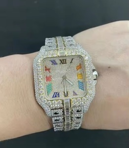 Montre de luxe carrée en acier inoxydable sertie de diamants, avec chiffres romains colorés, mouvement à quartz analogique, unisexe - Product Image 5
