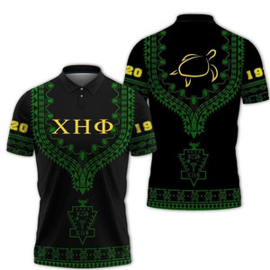 Chi Eta Phi <b>Men's</b> Short Sleeve <b>Polo</b> <b>Shirt</b> Yellow <b>Green</b> Geometric Print Breathable Regular Fit Casual Wear - Product Image 2