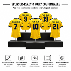 Maillot de football américain personnalisé brodé à manches courtes, chemise d'équipe avec bordure bleu foncé, nom et numéro - Product Image 2