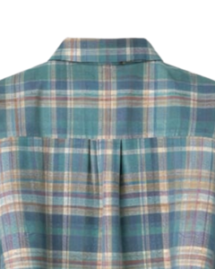 Chemisier court personnalisé pour femme à carreaux vert-bleu, col rabattu, manches longues, boutonné, style décontracté, fabricant et fournisseur OEM - Product Image 6