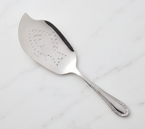 Spatule à gâteau en acier inoxydable avec motif perforé décoratif, ustensile de service en métal argenté pour usage domestique - Product Image 1