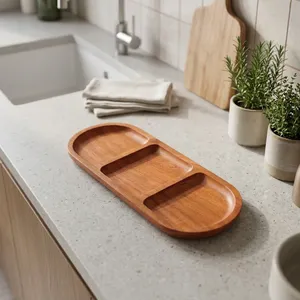 Plateau de service rectangulaire vintage en bois d'acacia, plateau décoratif central, planche à charcuterie étroite pour apéritifs, fromages et desserts - Product Image 5