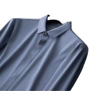 Camisas de Hombre a Cuadros Formales e Informales al por Mayor, Camisa de Vestir de Verano Transpirable con Botones y Flores de Seda Tejida de Manga Corta Negra - Product Image 1