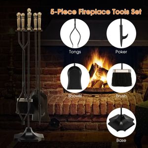 Set Moderno di 5 Utensili per Caminetto in Metallo da 31 Pollici con Supporto, Accessori in Acciaio Inox per Stufe a Legna per Uso Esterno - Product Image 4