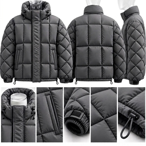Veste matelassée grise à capuche pour homme, manteau d'hiver chaud zippé, streetwear d'extérieur, vêtements personnalisés à marque privée, OEM ODM - Product Image 3