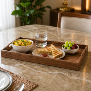 Premium Wooden Serving Tray with Cutout Handles | Rectangular Platter Natural Wood Breakfast <b>Server</b> Home Hotel Restaurant Use - Product Image 5