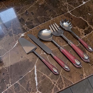 Ensemble de service classique plaqué argent avec poignées roses, finition miroir, longues poignées, ustensiles de mariage, cuillère, fourchette, couteau en métal - Product Image 4