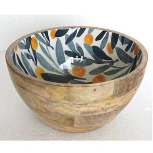 Bol à salade en bois artisanal avec motif décoratif intérieur, grand bol de service, ensemble de vaisselle écologique pour la cuisine et la salle à manger - Product Image 3