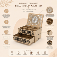 Boîte à bijoux de style commode en bois |   Organisateur décoratif découpé au laser pour accessoires de coiffeuse et collection de souvenirs