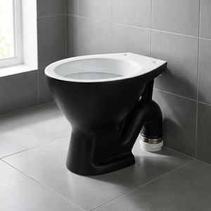 EWC European Style Modern Black Vitrosa Ceramic Floor Mounted S-<b>Trap</b> Designer Rimless Water Closet Toilet - Product Image 6