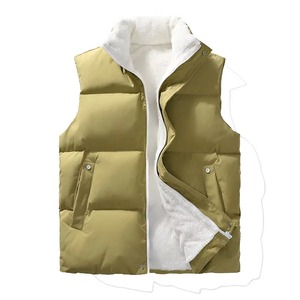 Gilet matelassé vert pour homme, col montant, fermeture éclair, coupe-vent, décontracté, vêtement d'extérieur d'hiver avec poches, couleur unie - Product Image 2