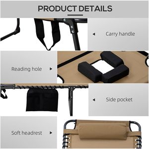 Set di 2 Lettini Prendisole Pieghevoli Beige con Schienale Reclinabile a 5 Livelli, Foro per la Lettura e Tasca Laterale - Product Image 5