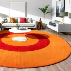 Handmade Wool <b>Round</b> Target Rug Orange Red Hand Tufted Modern Area <b>Carpet</b> for Living Room Bedroom Home Decor Wholesale - Product Image 3