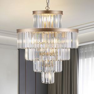 Lampadario di cristallo di lusso dorato W1340P188536 moderno lampada a sospensione per sala da pranzo soggiorno 23.6 pollici diametro-oro - Product Image 6