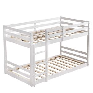 Letti per bambini a gamba corta con doppio strato, protezione anticaduta a croce testa-coda, letto singolo doppio in pino, divisibile in due letti singoli - Product Image 6