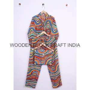 Conjunto de Pijama de Lujo para Mujer, 100% Algodón, Multicolor, Estampado Floral a Mano, Ropa de Dormir Informal de Manga Larga para Primavera/Verano - Product Image 5