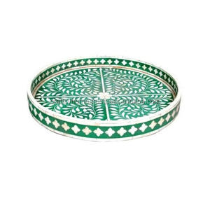Bandeja de servicio redonda con incrustaciones de hueso para servir en casa, Hotel, restaurante, bares, en diferentes colores, personalizada, artesanal, hogar - Product Image 1