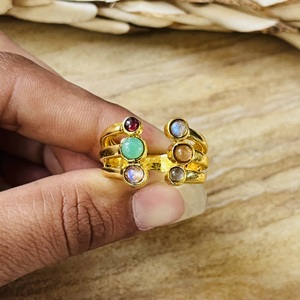 Latest Design New Arrival Multi Stone <b>Ring</b> 18k Gold Plated Wrap <b>open</b> Band <b>Ring</b> Statement Brass Handmade Wholesale <b>Ring</b> For Women - Product Image 2