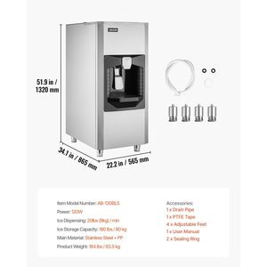 Contenitore per Ghiaccio ad Alta Capacità 180 Libbre, Dispenser Automatico 20 Libbre/Min, Tritaghiaccio con Altezza Regolabile, Erogatore di Bevande - Product Image 6