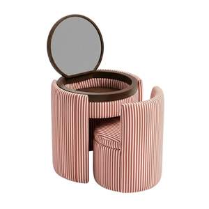 Coiffeuse ronde personnalisée en similicuir motif léopard avec miroir et tabouret, ensemble de salle de bain de luxe moderne, table de maquillage en bois massif, fournisseur en gros - Product Image 4