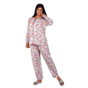 Ensemble de pyjama en coton assorti à fleurs, chemise et pantalon, doux et léger, tenue d'été pour femmes, vêtements de nuit - Product Image 1