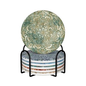 Sous-verres en bois de pin faits à la main, motifs floraux vintage, vente en gros - Product Image 1
