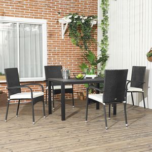 Lot de 4 chaises de patio modernes en rotin avec coussins noirs – Mobilier d'extérieur pour une ambiance élégante - Product Image 2