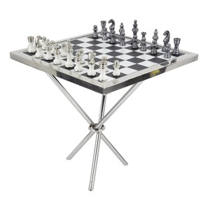 Mesa de Ajedrez Moderna con Cubierta de Vidrio Espejado y Estructura Metálica para Muebles de Sala de Estar - Product Image 2
