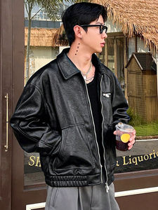 Chaqueta de cuero para hombre, estilo streetwear, con logotipo personalizado OEM, para invierno, transpirable, con cuello alto de lona, a la moda, precio mayorista económico. - Product Image 3