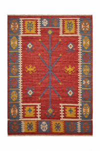 Alfombra Kilim Dhurrie Vintage de Lana/Seda, Tejida a Mano, con Patrón Geométrico, Ecológica, Antibacteriana, Apta para Mascotas - Product Image 2