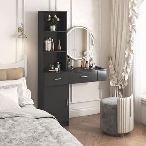 Modern <b>Simple</b> Black Hair Stylist <b>Desk</b> with Multi-Layer Storage Large Storage Space for Bathroom Vanities - Product Image 2