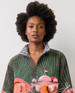 Chaqueta de terciopelo tejida a mano con diseño Kantha, ecológica, para mujer, estilo bomber de invierno, con ribete a rayas y bordado artesanal indio. - Product Image 1