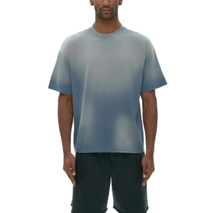Wholesale Men's 270gsm Heavyweight Cotton <b>T</b>-Shirt Blank Acid Washed Distressed O-Neck Short Sleeve Custom Streetwear Thick Neck - Product Image 1