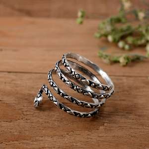 Handmade 925 Sterling <b>Silver</b> Textured <b>Silver</b> Arthritis <b>Ring</b> - 4-Spiral <b>Adjustable</b> Statement <b>Ring</b> - Product Image 5