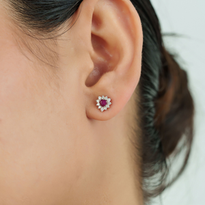 Hot Selling Best Price Fine Heart Shape Ruby & Diamond Minimal Cluster <b>Stud</b> <b>Earrings</b> Girls 14K Solid White Gold Simple Jewelry - Product Image 2