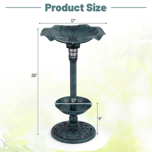 Combinazione di abbeveratoio e mangiatoia per uccelli in bronzo su piedistallo con lampada a energia solare per decorazione da giardino esterno - Product Image 2