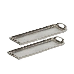 Silver Rectangular Serving Trays 2 Piece <b>Set</b> Handled Nickel Plated Platter Home Kitchen Party Bulk Wholesale - Product Image 1