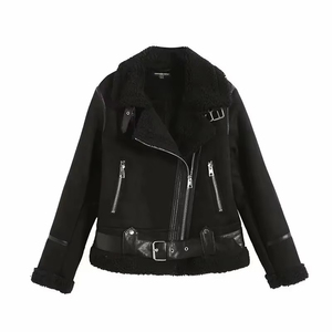 Women's Autumn Winter Moto <b>Jacket</b> Breathable Faux Fur Leather Coat with Warm Lapel <b>Suede</b> Streetwear-Bonded Processing - Product Image 5