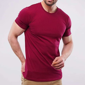 Camiseta de Hombre Estilo Nuevo, Color Granate, Corte Ajustado, Algodón Elástico, Cuello Redondo, Ajuste Ceñido, Ropa Casual de Gimnasio, Manga Corta, Logotipo Personalizado - Product Image 1