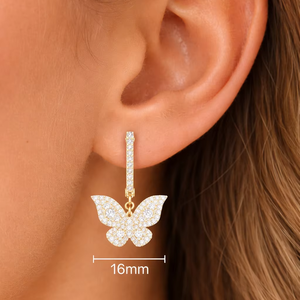 Pendientes colgantes de mariposa con circonita cúbica, hechos a mano, con diamantes, plata de ley 925, chapados en oro de 18k, para mujer - Product Image 1
