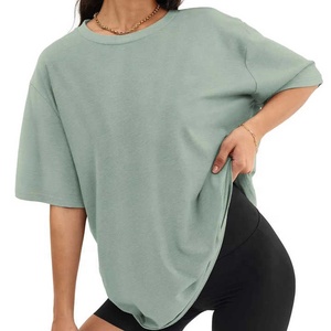 T-shirt décontracté d'été pour femme 100 % coton tricoté avec logo personnalisé, coupe ample, manches courtes, col rond, longueur longue, respirant - Product Image 3