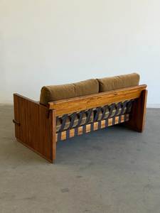 Midcentury Modern Two Seat Wood Sofa With Brown Cushions Outdoor Garden Furniture - Product Image 6