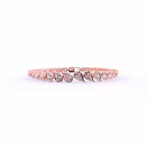 Round Shape Diamond <b>Bracelet</b> Minimalist Rose Gold Stackable <b>Bracelet</b> Romantic Anniversary Gift for Wife for Parties - Product Image 2