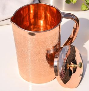 Copper <b>jug</b> set for refined premium decorative hosting water serving metal set with glasses durable reusable kitchen dining <b>drink</b> - Product Image 1