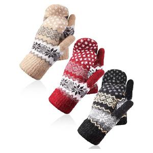 Mitaines thermiques tricotées d'hiver en gros, motif flocon de neige rétro, doublure polaire douce, gants d'extérieur pour temps froid - Product Image 1