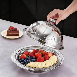 Cloche alimentaire décorative ronde en acier inoxydable, couvercle en métal pour la maison, la cuisine, la table, la restauration, le service, avec couvercle. - Product Image 6